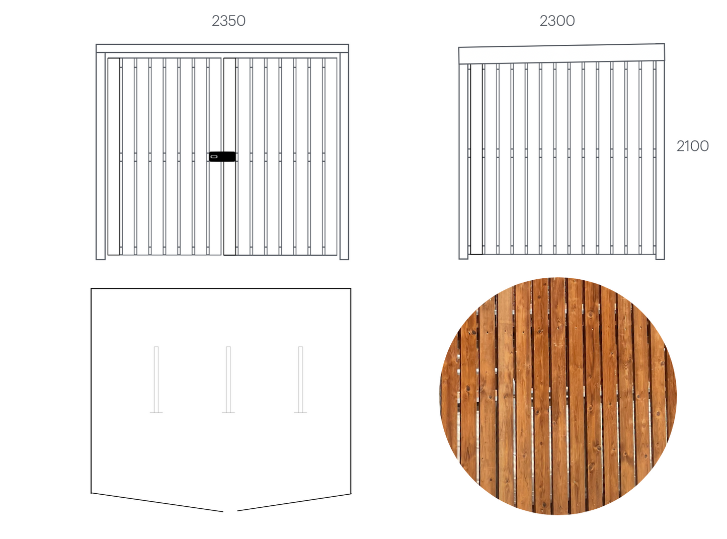 BUDGET Timber clad cycle shelter with wood panels, roof, front doors housing secure cycle storage