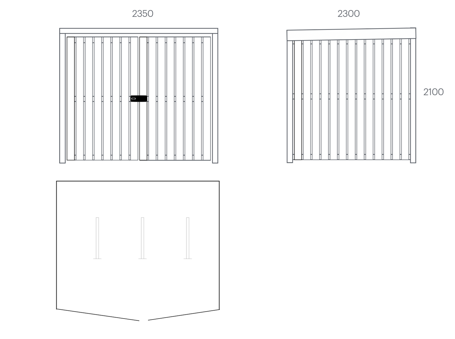 BUDGET Timber clad cycle shelter with wood panels, roof, front doors housing secure cycle storage