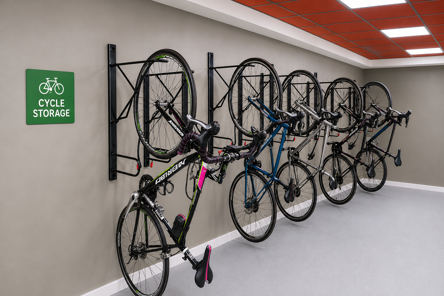 Secure Vertical Bike Rack by Cycle-in.co.uk installed showing bike vertically stored UK