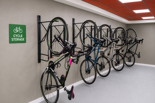 Secure Vertical Bike Rack by Cycle-in.co.uk installed showing bike vertically stored UK