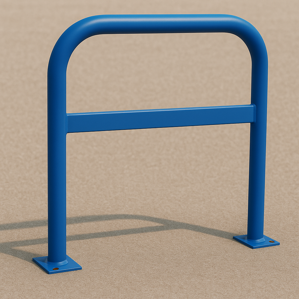Galvanised and Powder Coated Blue Sheffield hoop cycle stand for commercial bike parking in the UK
