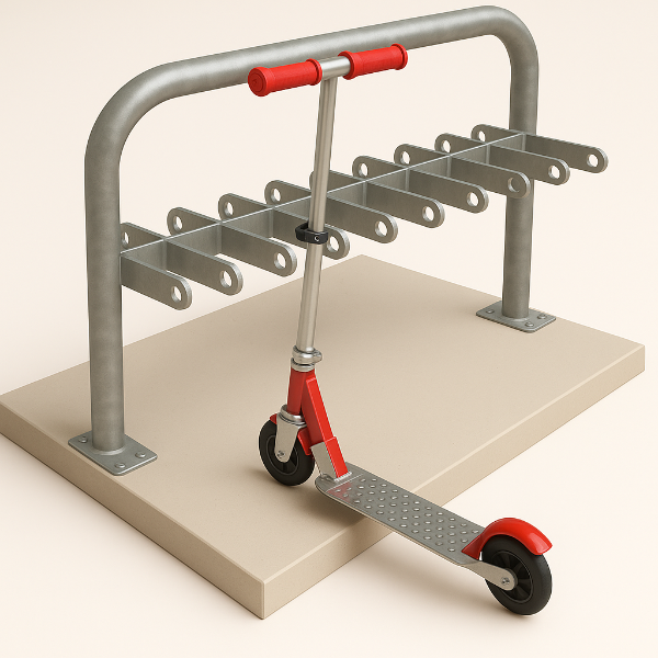 Large scooter rack accommodating twenty scooters